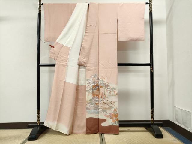 平和屋着物○豪華振袖 薔薇 花蝶文 ラインストーン 暈し染め 銀