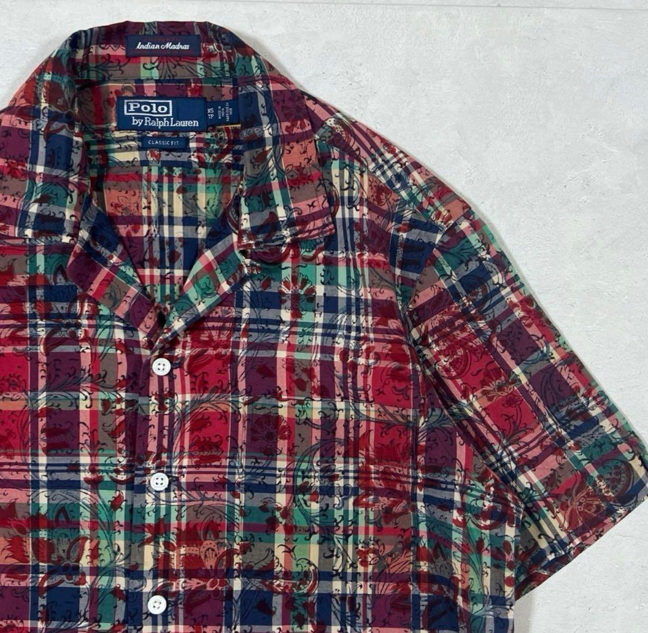 22SS POLO RALPH LAUREN MADRAS OPEN COLLAR S|S