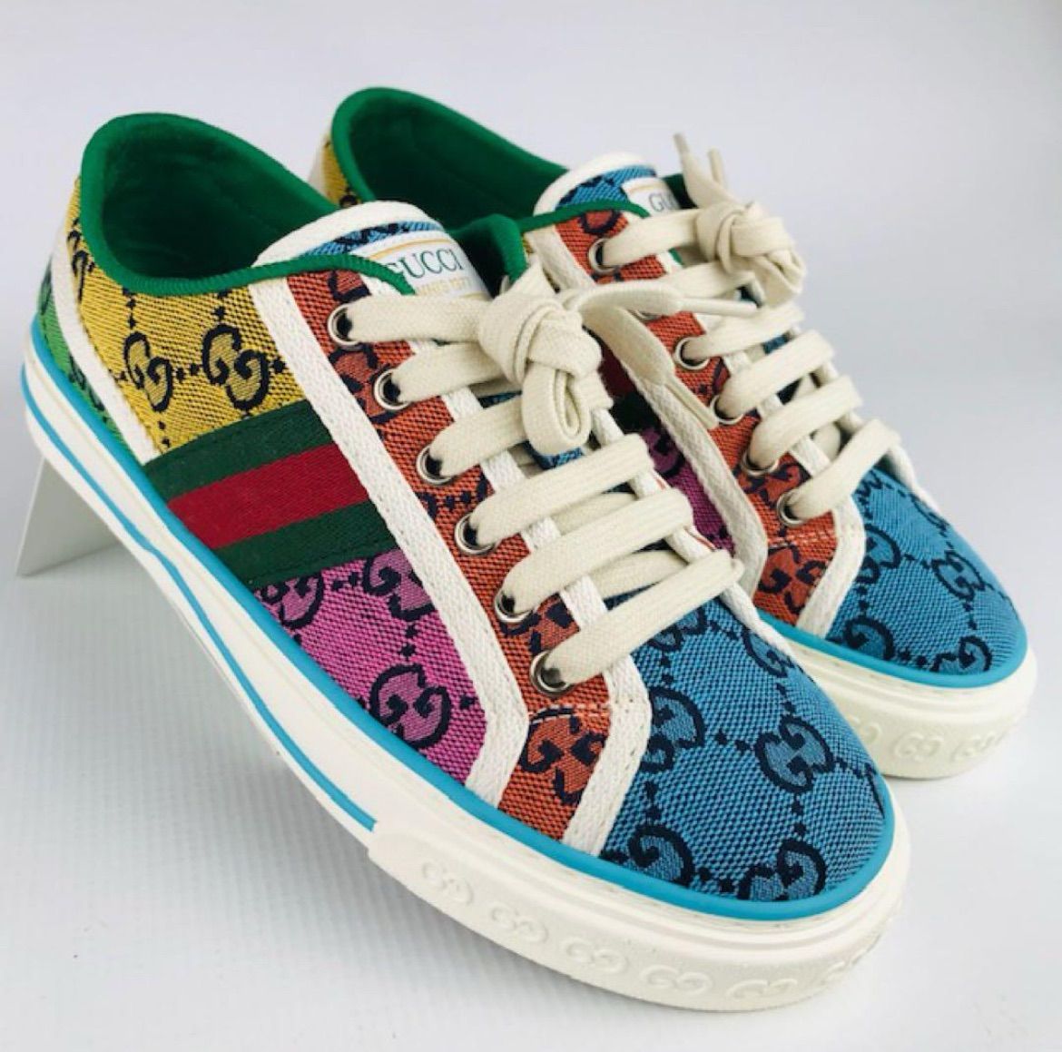 GUCCI グッチ スタイル TENNISライン レディース GGモノグラム総柄 ウェブストライプ エンボス加工GG スニーカー 35.5 イタリア製 ブラック カジュアル レディースシューズ 靴 ブランド マルチカラー
