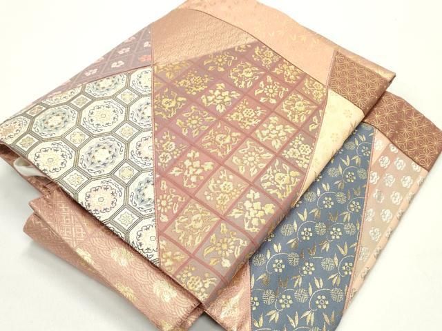 平和屋着物●ワンタッチつけ帯 切嵌 蜀江花唐草文 金銀糸 正絹 ♥ ob