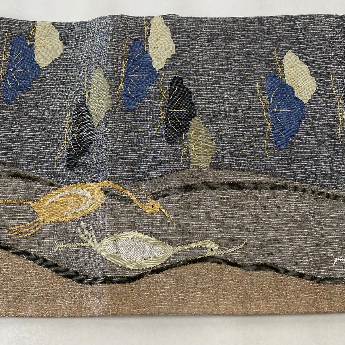 袋帯 美品 名品 笠松 銀糸 灰色 六通 正絹 【中古】