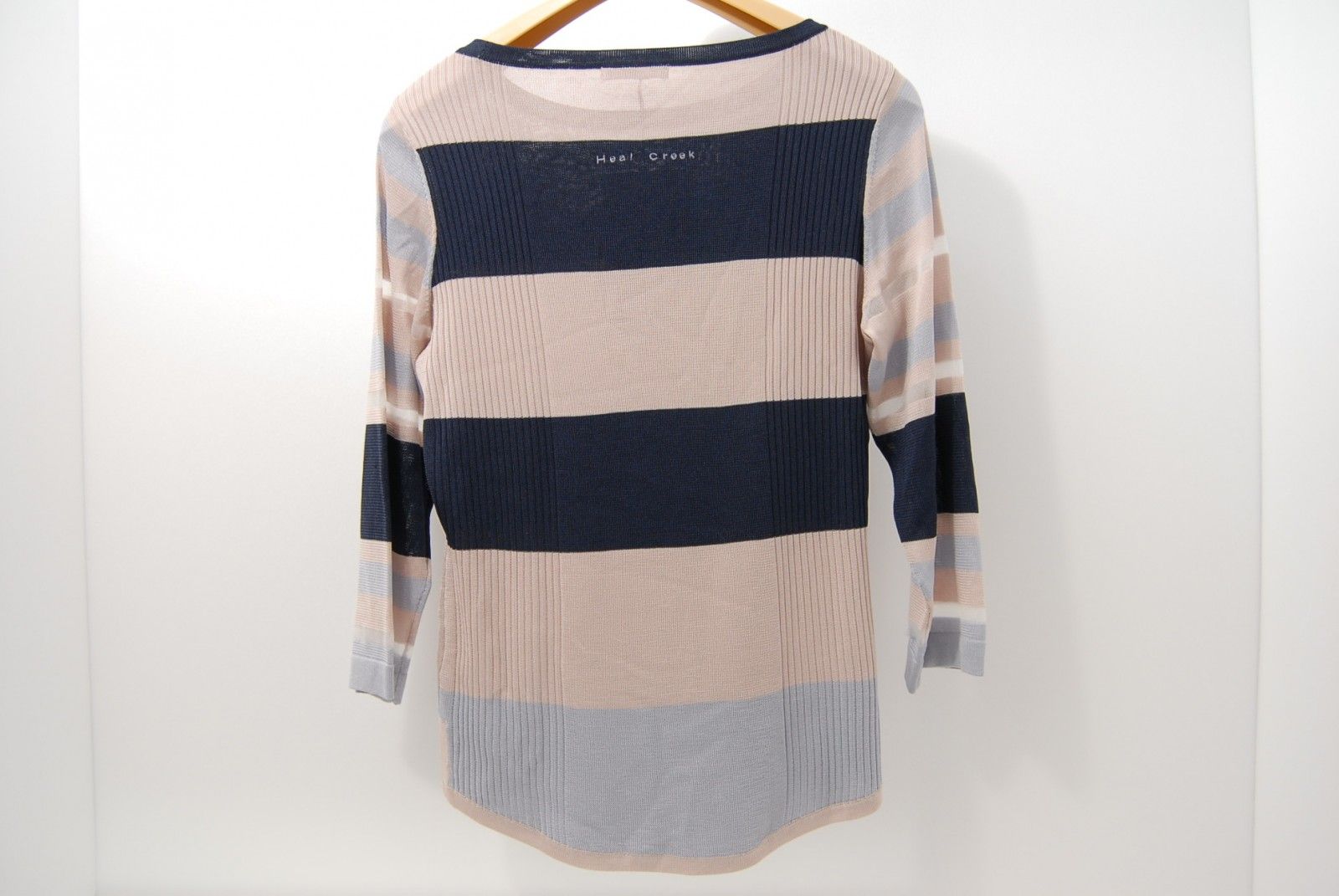 Heal Creek - coco 未使用品 ヒールクリーク HEAL CREEK レディース ニット 40(M) ベージュ×紺×グレー 長袖クルーネック 7分袖 未使用品 レディース ヒールクリーク HEAL CREEK ニット 40(M