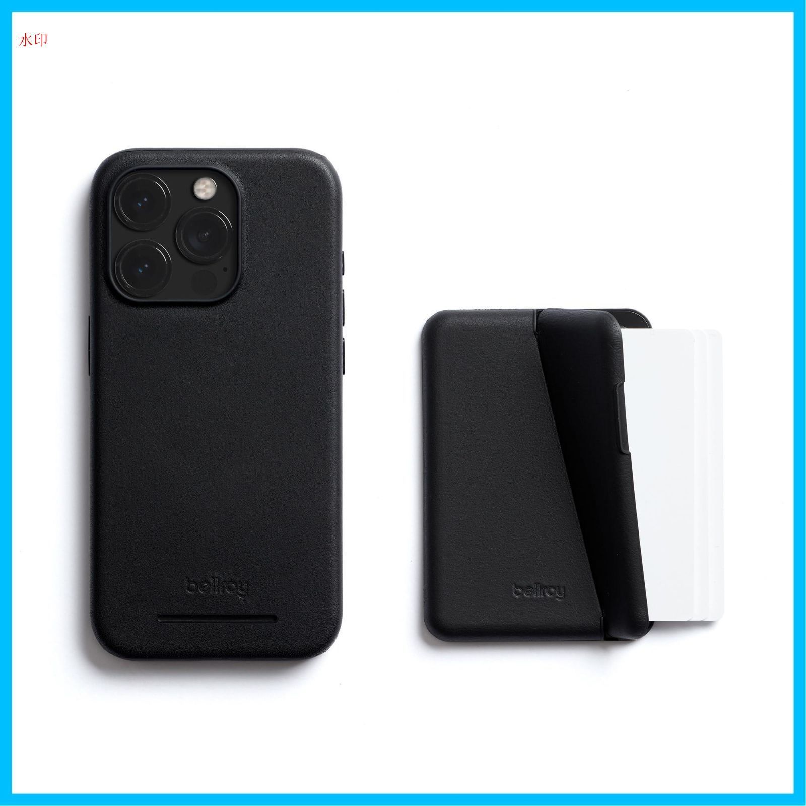 在庫 スマホウォレット 薄型のiPhoneレザーケース - Pro用 15 後付け仕様のボタンカバー付き iPhone Wallet - Case Phone Black Mod Bellroy
