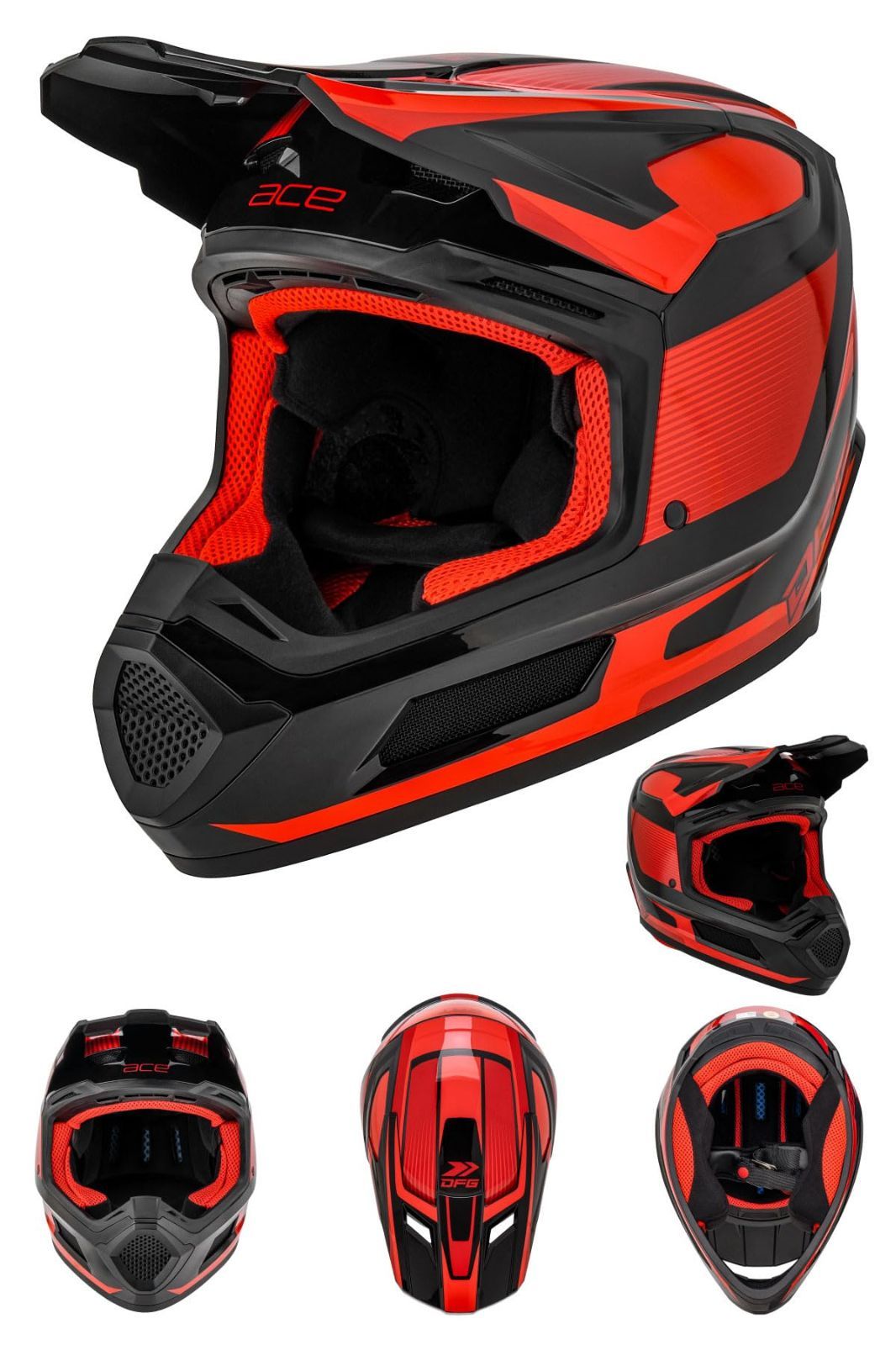 【特価セール】C9614 MFJ公認 公道走行可能 モトクロス オフロード XS ブラック/レッド エースヘルメット DFG ダートフリーク(Dirtfreak)