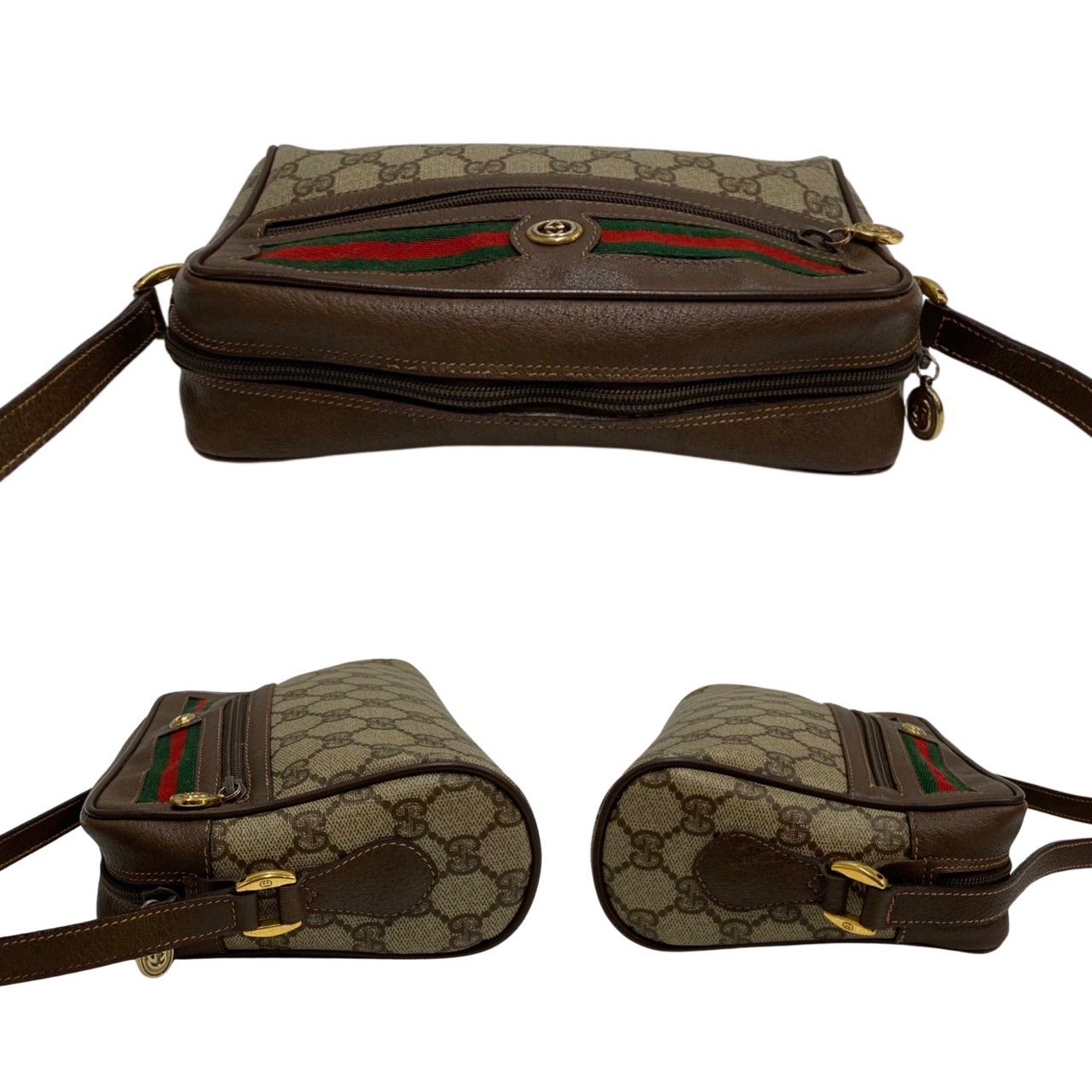 極 美品 GUCCI グッチ オールドグッチ ヴィンテージ シェリーライン GG 金具 レザー ショルダーバッグ サコッシュ ブラウン 33571