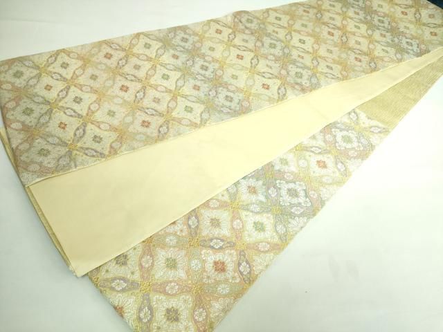 専用帯2864 ●やまと誂製 高級 正絹 七宝唐花文 全通 袋帯 平和屋本店□極上 六通柄袋帯 唐織 七宝花菱文 金糸 やまと誂製 逸品