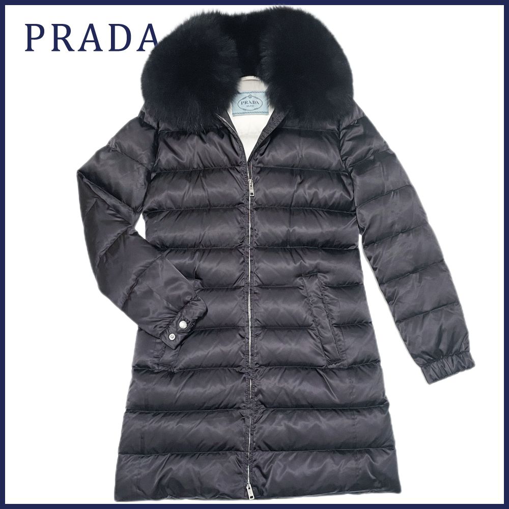 新品プラダPRADA希少FOXファー付ロングダウンコート28G062黒40