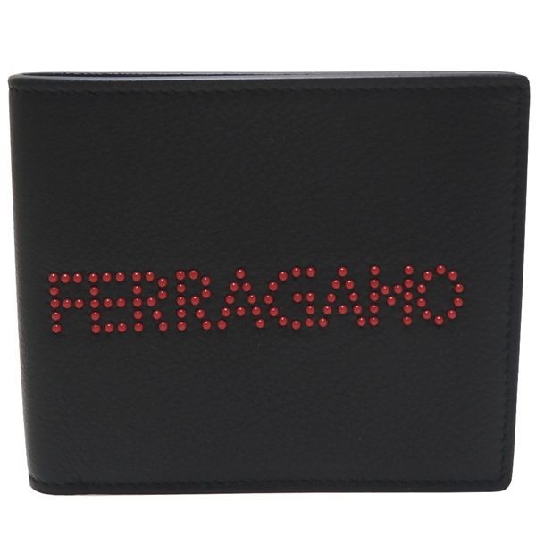 サルバトーレ フェラガモ SALVATORE FERRAGAMO スタッズ ロゴ 二つ折り札入 ６６Ａ３７６ ブラック|ＮＥＲＯ