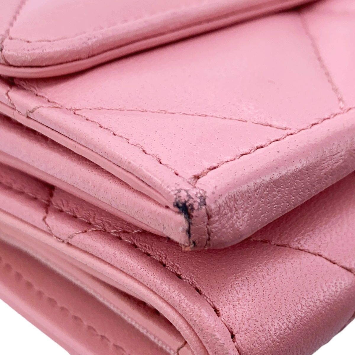 中古】 CHANEL シャネル 19 スモール フラップ ウォレット ピンク SV  