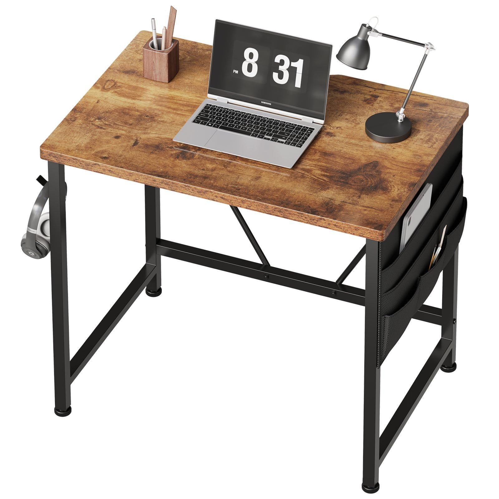 Size:60*40_Color:ビンテージ YeTom ミニデスク 机 pcデスク 幅60cm 勉強机 desk ?子 コンパクトデスク パソコンデスク 収納袋付き学習机 小さい ?? コンパクトデスク ミニデスク つくえ 作業机 在宅ワ