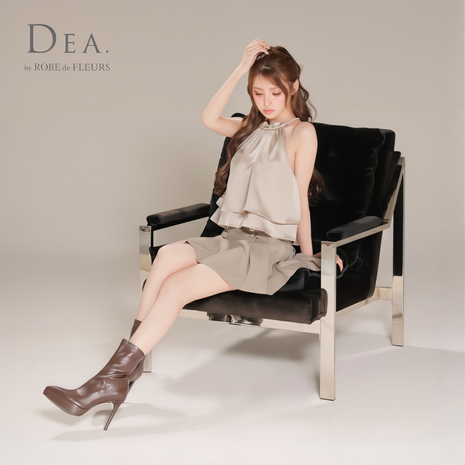 【信頼店舗】 DEA. by ROBE de FLEURS ディアバイローブドフルール ミニドレス DE4216 シフォンレイヤードフリルセットアップフ ミニキャバドレス Greige 傾向