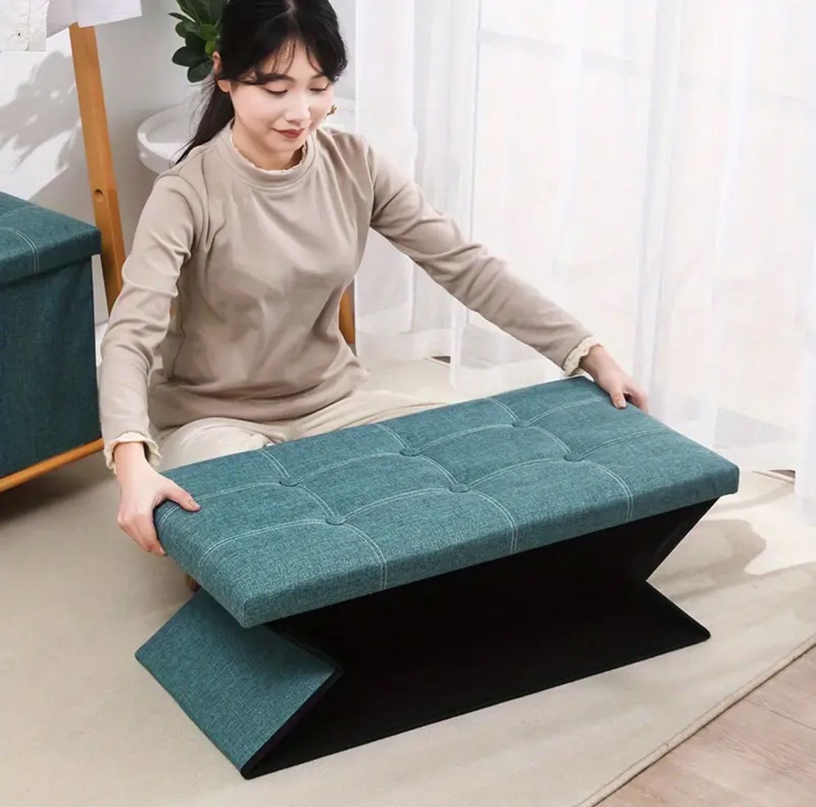 オットマン スツール 椅子 チェア グリーン お洒落 インテリア スツール 収納 グリーン 折りたたみ 高さ40cm 椅子