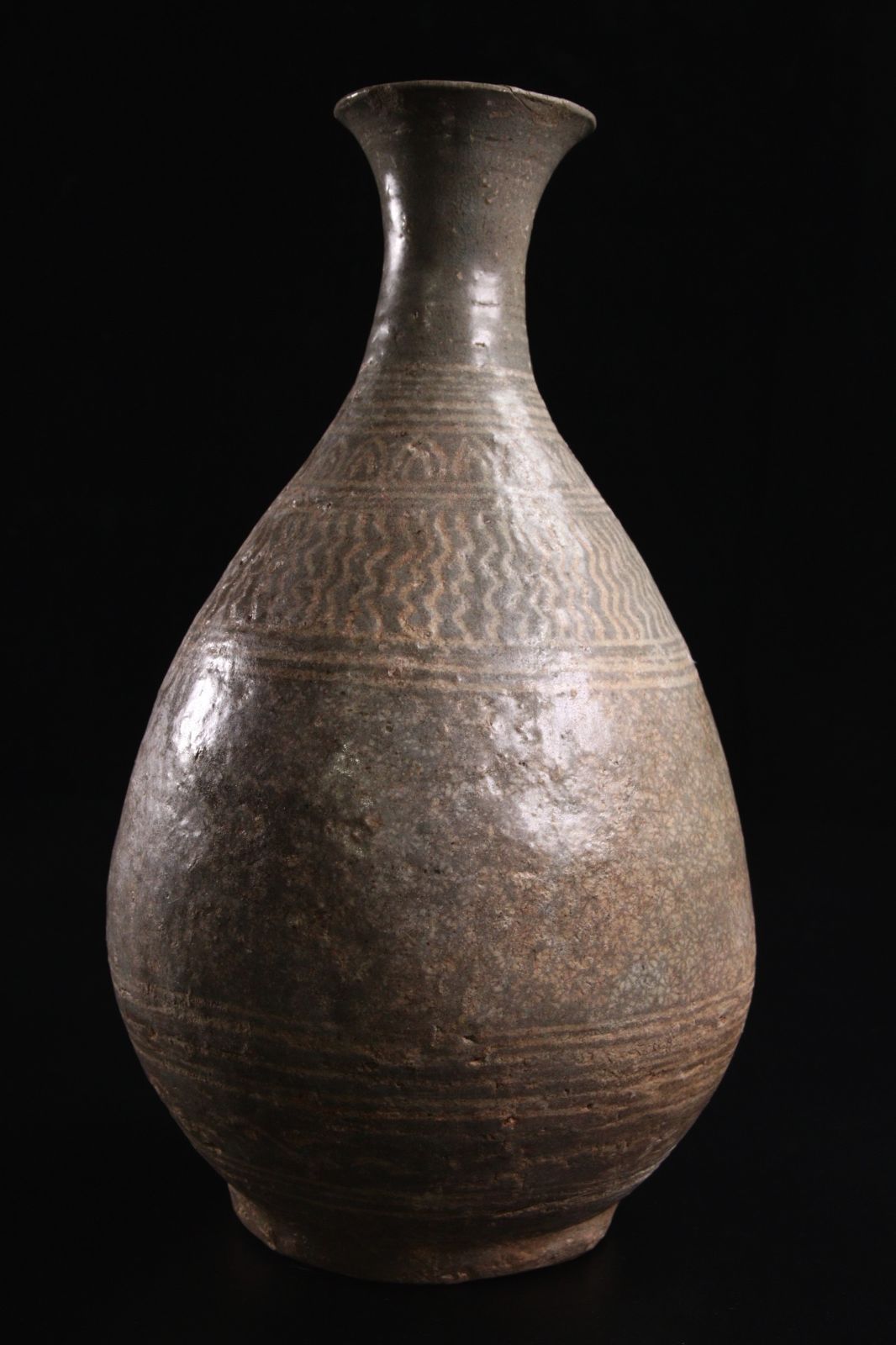 高麗 青磁 象嵌花瓶 30.5cm 箱付 唐物 骨董 古美術 楾 A433ACHA-TS