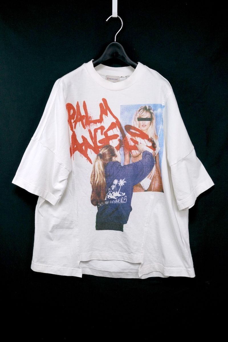 モンクレール●Moncler x Palm Angelsコラボ●コットン Tシャツ PAXMONCLER_SS LOGO T-SHIRT in WHITE - BLUE | Palm Angels®
