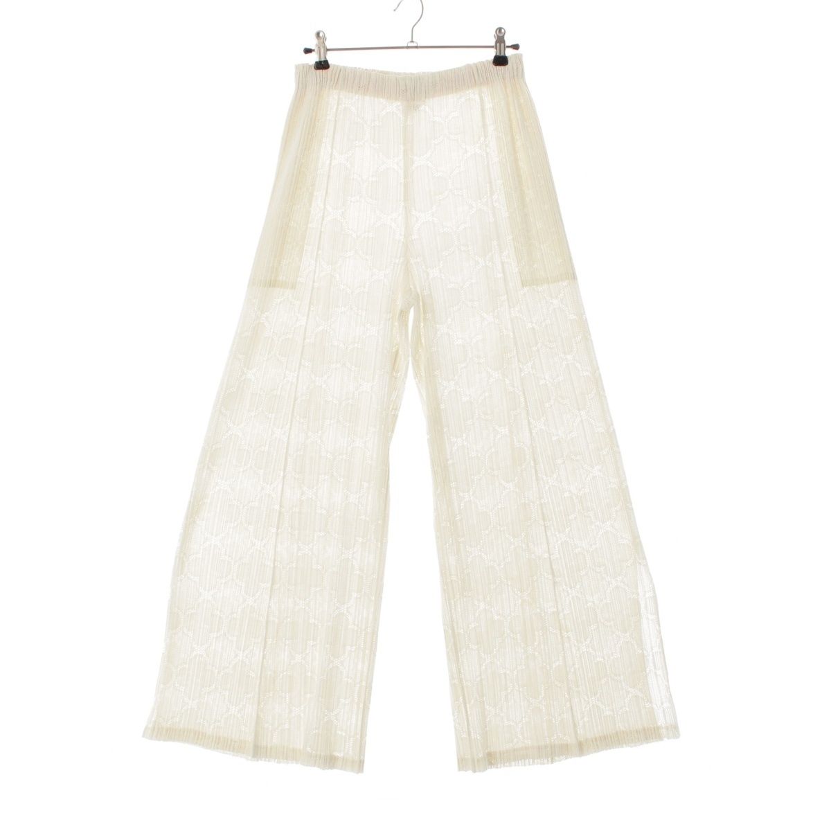 プリーツプリーズ イッセイミヤケ 18SS クローバー柄 メッシュ デザイン パンツ ボトムス PP81-JF625 ホワイト 4