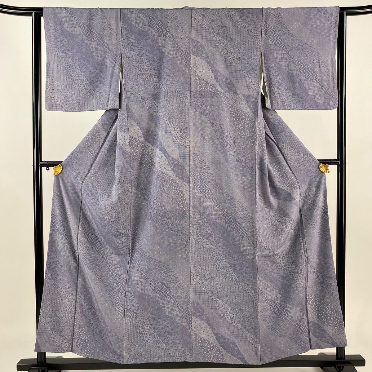 江戸小紋 身丈155.5cm 裄丈62.5cm S 袷 菊 花唐草 灰紫 正絹 名品