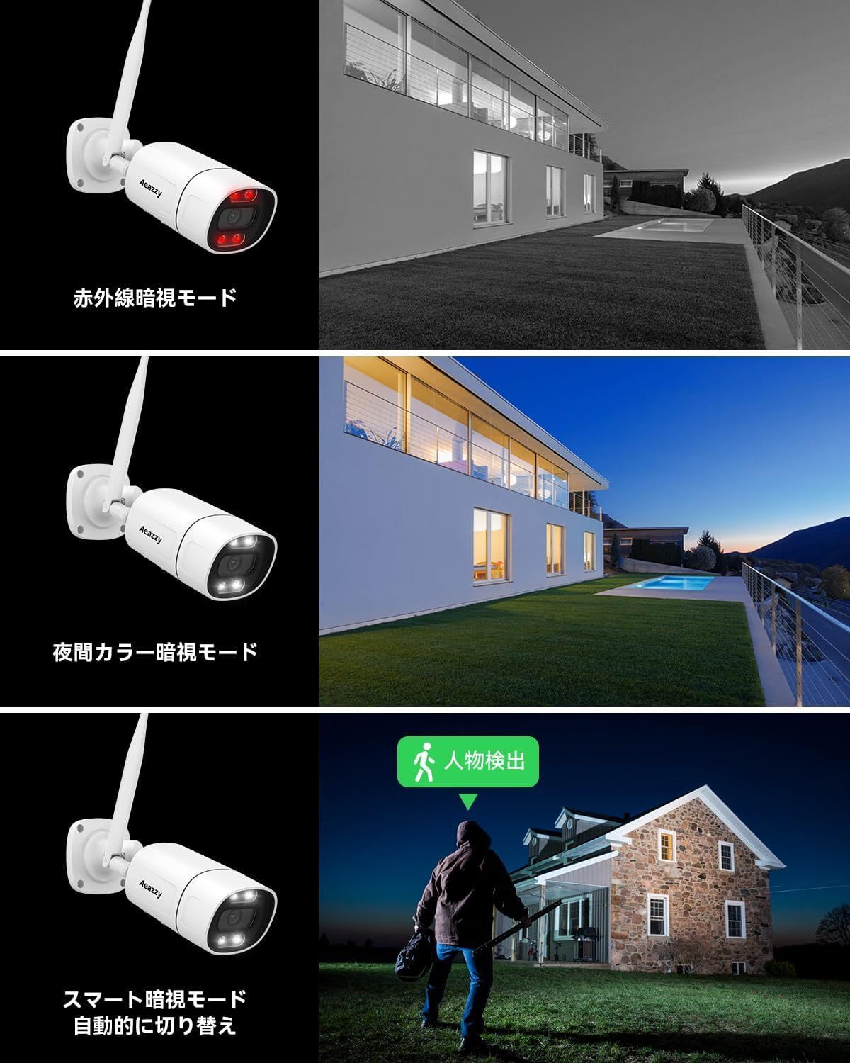 500万画素・フルカラー録画機・双方向通話】AEAZZY 防犯カメラ 4台