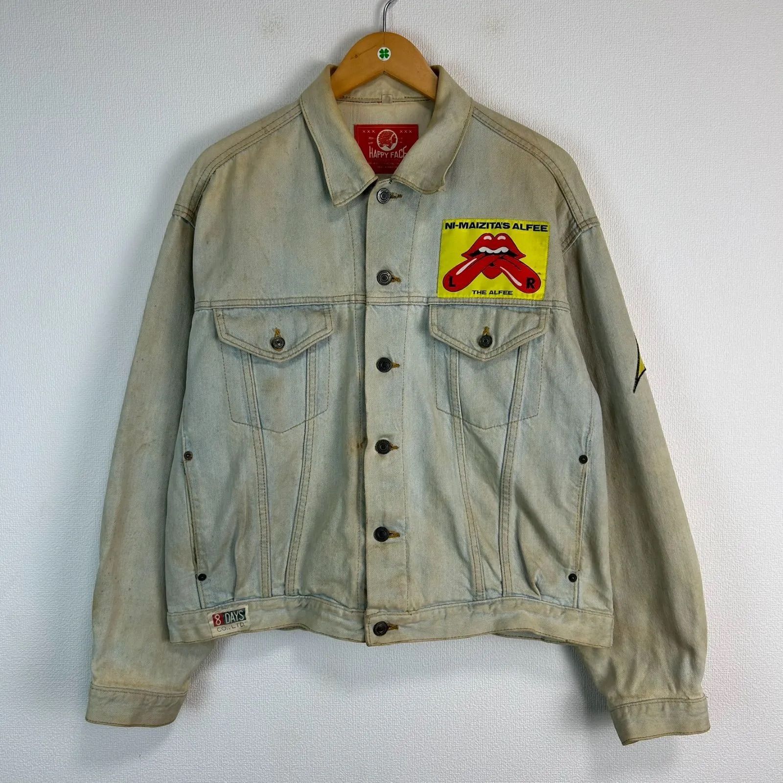 80s vintage THE ALFEE アルフィー デニムジャケット Gジャン  アースカラー ライトブルー 色落ち メンズ フリーサイズ 古着 バンド オーバーサイズ ボロ ストリート アメカジ グランジ