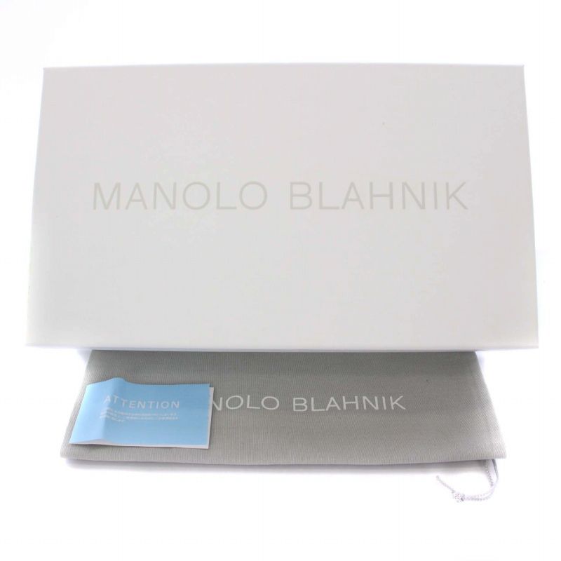 マノロブラニク MANOLO BLAHNIK ZOBIX パンプス ハイヒール ポインテッドトゥ メタルバックル付き ツイード 37 24㎝ 紺  ネイビー /BM
