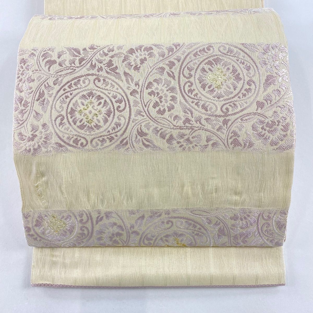 美品 袋帯 名品 扇面 葡萄 金糸 箔 ベージュ 六通 正絹 中古 楽天市場 