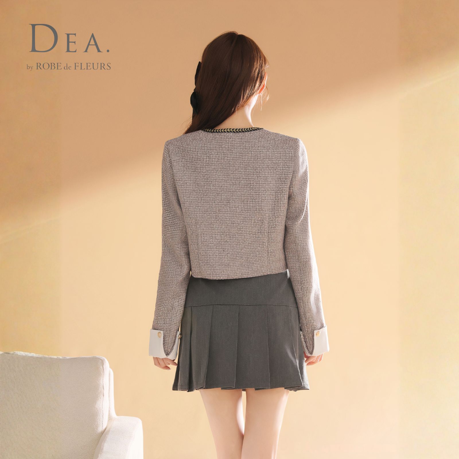 DEA. by ROBE de FLEURS ディアバイローブドフルール ミニドレス DE4605 ツイードクラシカルボタンプリーツミニキャバドレス Navy Gray MAAHADDERANG_COM