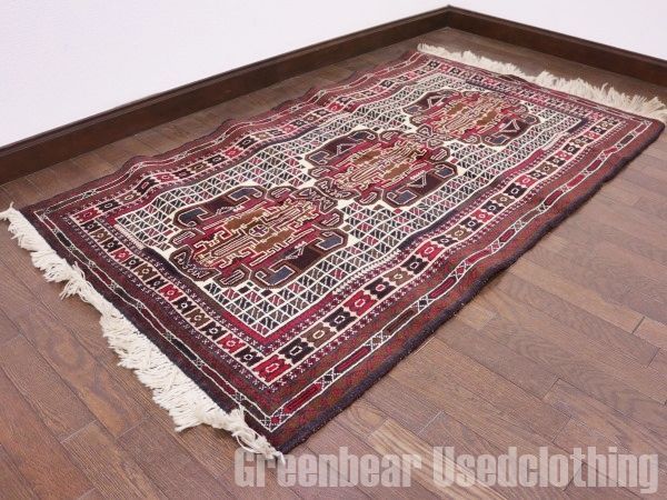  RAGQ213 未使用品 アフガンラグ ビンテージトライバルラグ ウール絨毯 154cm×89.5cm ラグ・カーペット