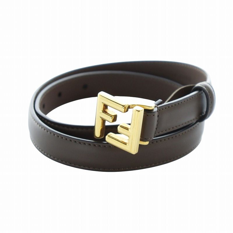 FENDI フェンディ ベルトFF金具 ダークブラウン FFベルト レザー ベージュ | Fendi