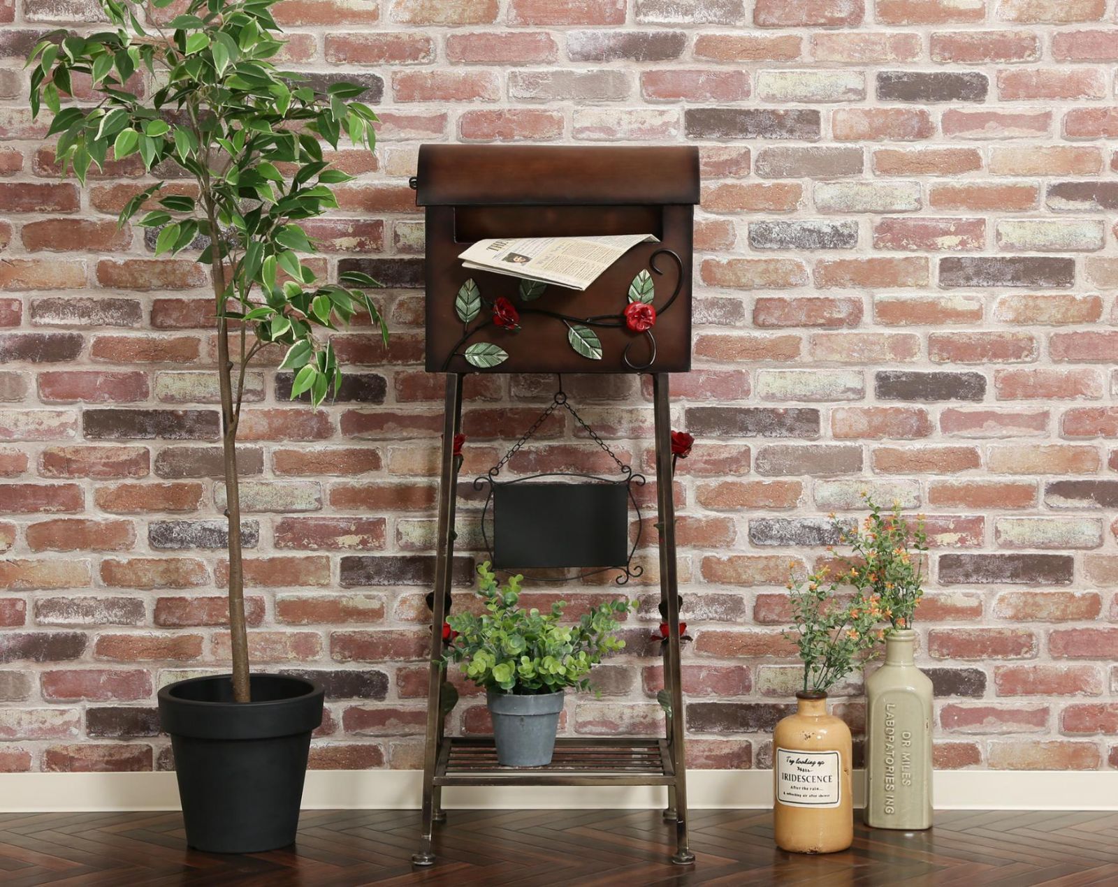 アンティーク調メールボックス ローズ横型