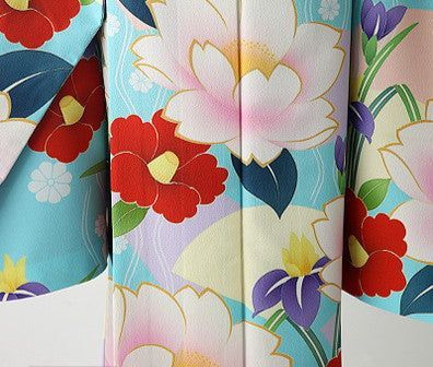 振袖 身長153-168cm 青 bl-027 成人式振袖[ロマンチック][古典]水色に桜[