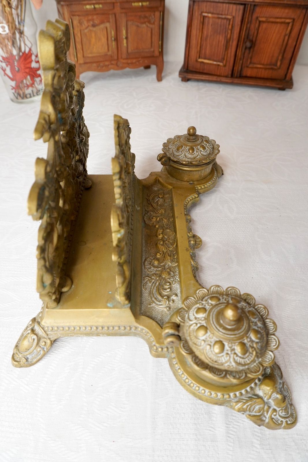 フランス アンティーク 天使と花かごのレタースタンド＆インク