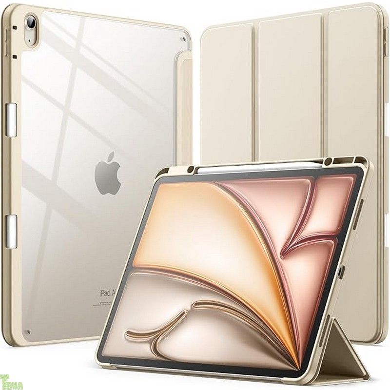 JEDirect iPad Air 13インチ M3/M2（2025/2024）用ケース Pencilホルダー付き 透明バックカバー スリムスタンド 衝撃吸収 タブレットカバー オートウェイク/スリープ機能 (スターライト)