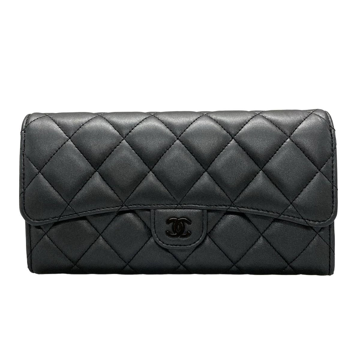 CHANEL シャネル 長財布 マトラッセ AP0241 黒 ブラック金具|ソーブラック ラムスキン
