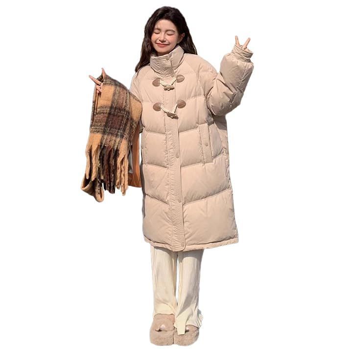 [eleitchtee] [LHT]ダウンコート ロング レディース ベンチコート 中綿 アウター ファー付きフード 厚手 秋冬 防寒 ゆったり カジュアル(S パープル)