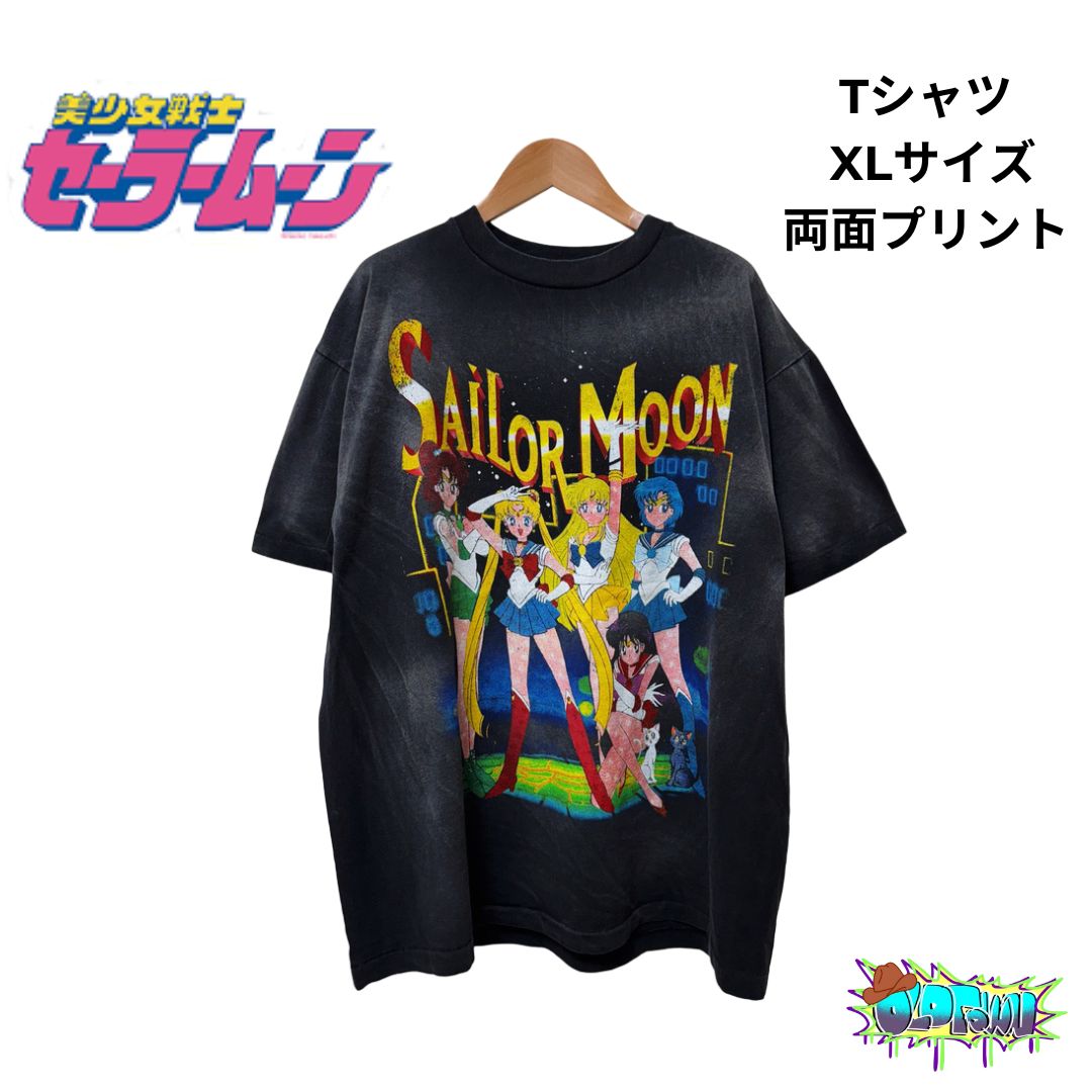 セーラームーン　Lサイズ　Tシャツ セーラームーン Tシャツ XL ブラック 90s風 両面プリント アニメ