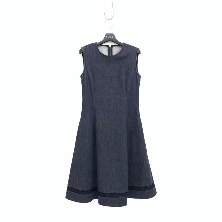 FOXEY NEWYORK フォクシー デニム ドレス 裾レース ワンピース