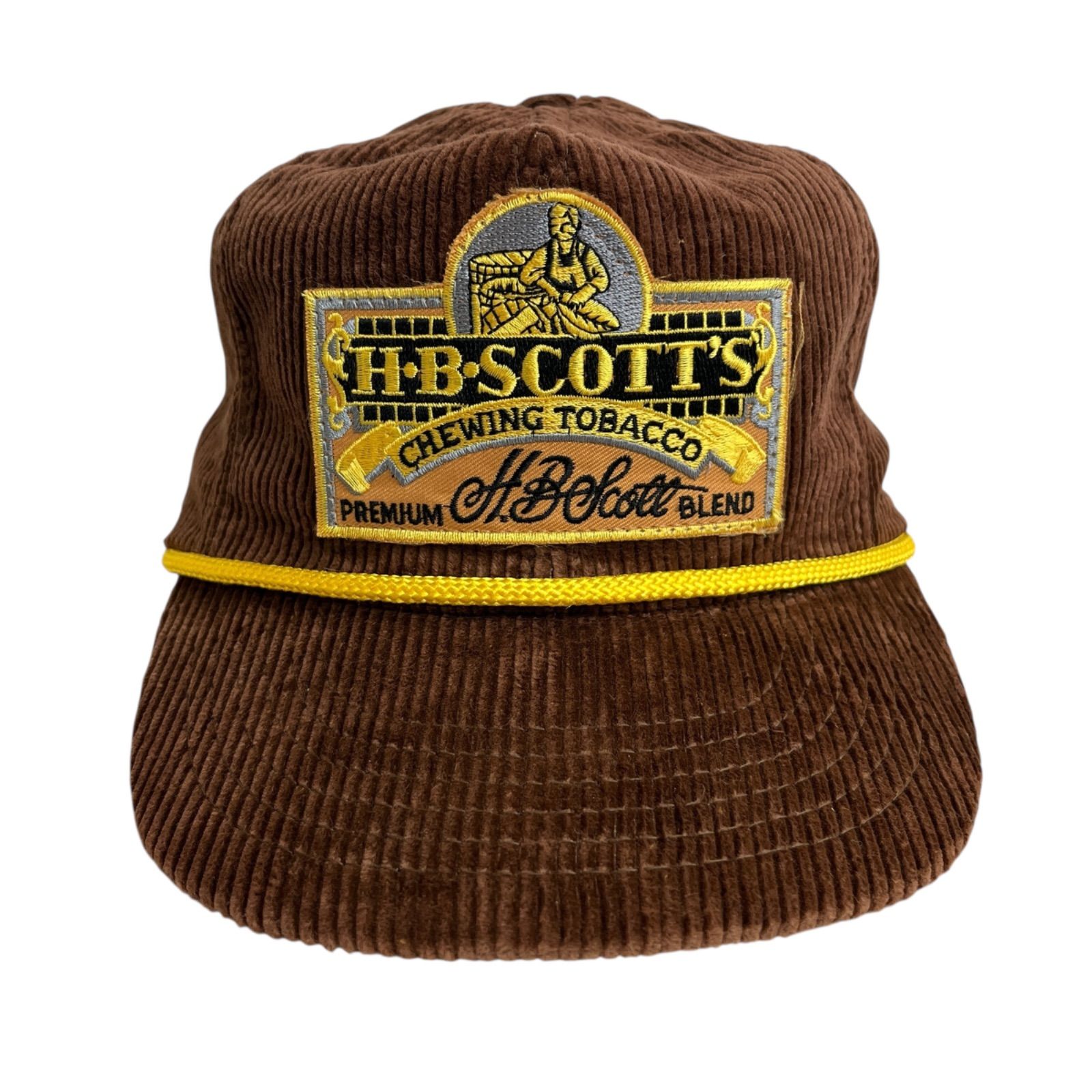 キャップ|帽子 アメリカ製 HB SCOTT S エイチビースコッツ コーデュロイキャップ ビンテージキャップ ワッペン 噛みタバコ ブラウン 茶色
