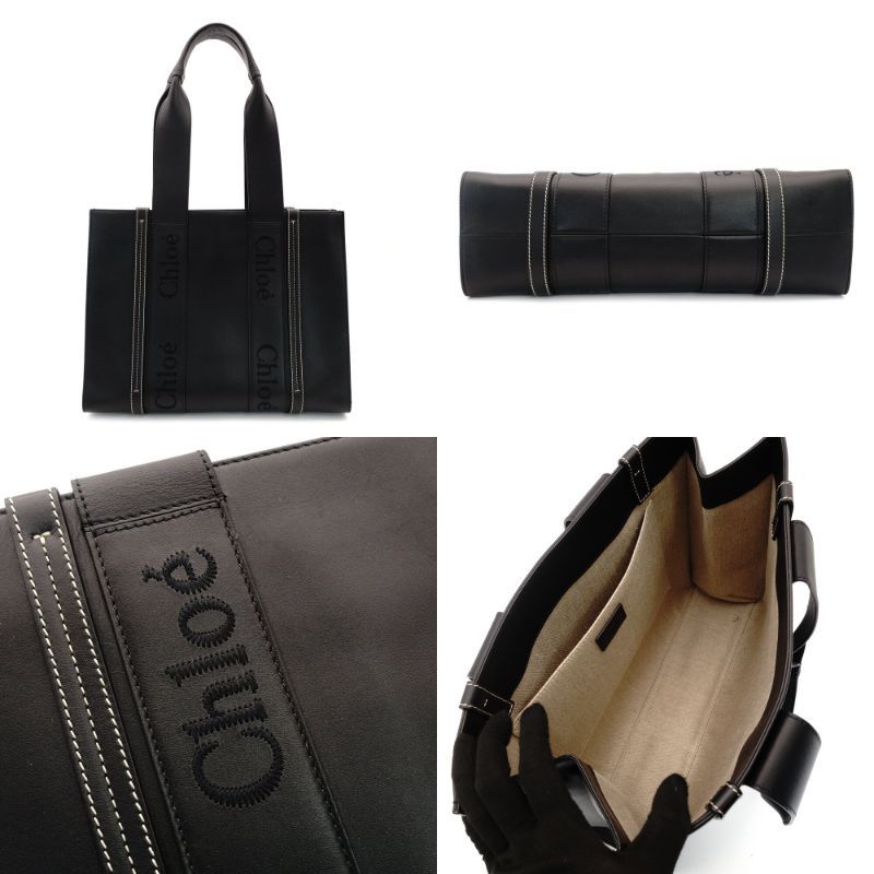 クロエ Chloe ウッディ レザー ブラック トートバッグ ロゴ ショルダー 黒 ショルダー 7-9-726 DECORATOM_COM_BR