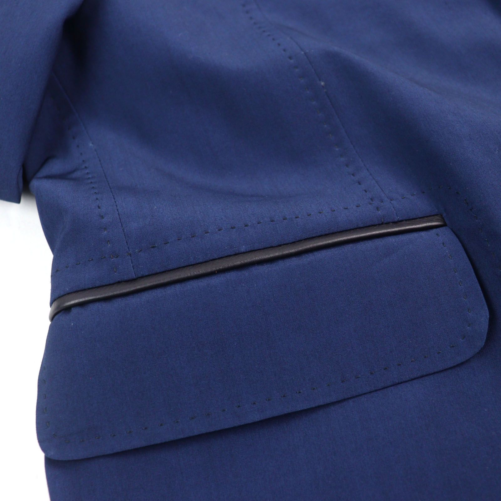 極美品○Brioni ブリオーニ バージンウール シルク ロゴボタン レザー