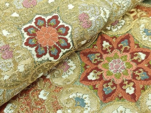 平和屋着物□極上 西陣河村織物謹製・手織り 六通柄袋帯 唐織 菱取飾