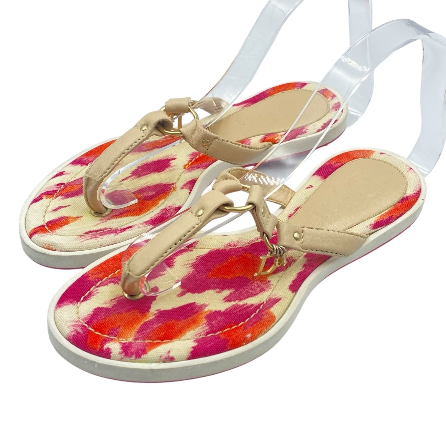 美品 Christian Dior ディオール サンダル レザー ロゴ マルチ