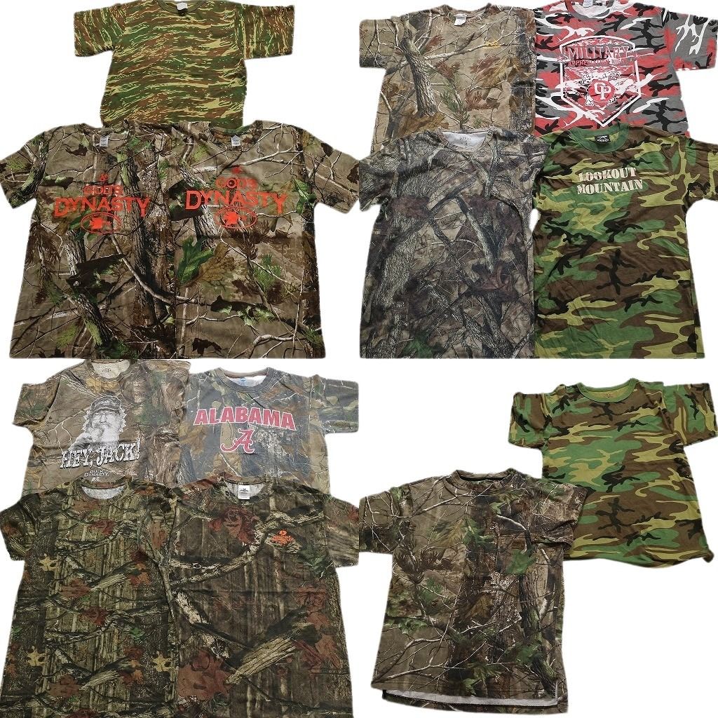 古着卸 まとめ売り タイダイ柄・迷彩柄 半袖Tシャツ 13枚セット (メンズ S /M ) ウッドランド リアルツリー ワンポイントロゴ MU1032