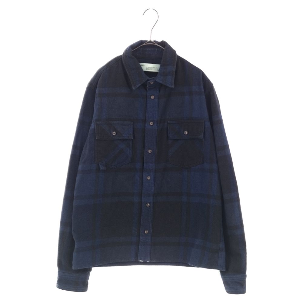 OFF-WHITE (オフホワイト) 19SS STENCIL FLANNEL SHIRT バックアロープリントフランネル長袖チェックシャツ ネイビー  OMGA060R19C08015 - メルカリ