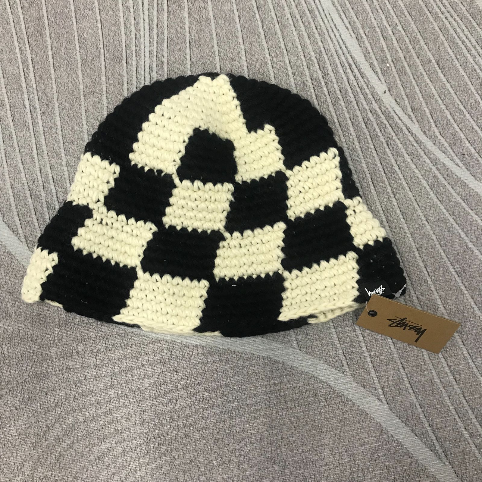 超メルカリ市Stussy Bucket Hat Checker Knit Checker Knit Bucket Hat