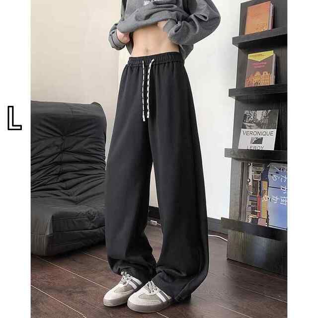 [L]春 コーデ メンズ 用 服 シンプル ファッション 大人 紳士服 アメリカン スポーツ カジュアル ワイド パンツ 黒 スウェットパンツ  カジュアル 通勤スタイル 重ね着コーデ ゆったりシルエ