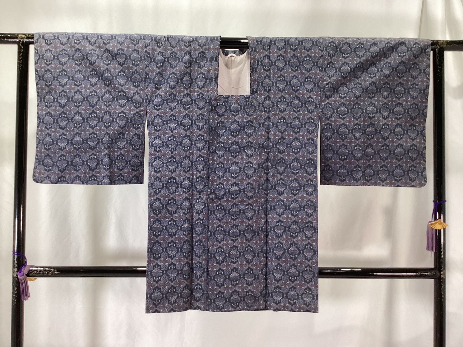 大島紬アンサンブル|着物＋道行コート| |正絹|紫×黒|仕立上がり|適応身長147～154㎝|11815 NICORILABO_COM