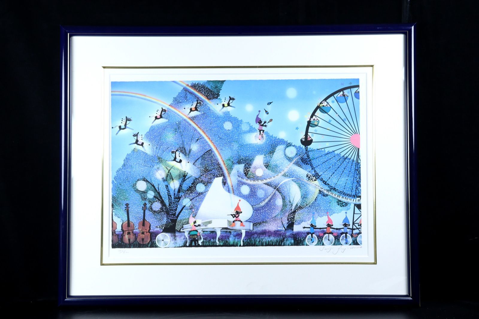 ▽ 藤城清治 風の中の白いピアノ リトグラフ 180 500 直筆サイン 唐物 骨董 古美術 楾 R 77 TW