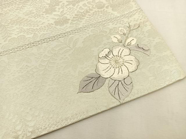 SO-647 袋帯 太鼓柄 正絹 刺繍 牡丹 藤の花 紫陽花 南天 金糸 高級 袋帯 美品 名品 鳳凰 花唐草 金銀糸 刺繍 灰色 お太鼓柄 正絹