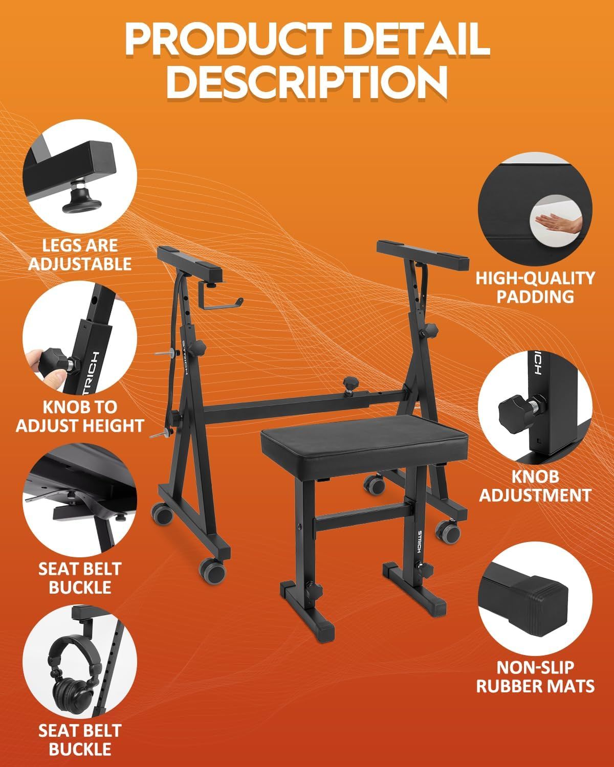 STRICH SKT-02Z キーボードスタンド・椅子セット（ブラック） STRICH