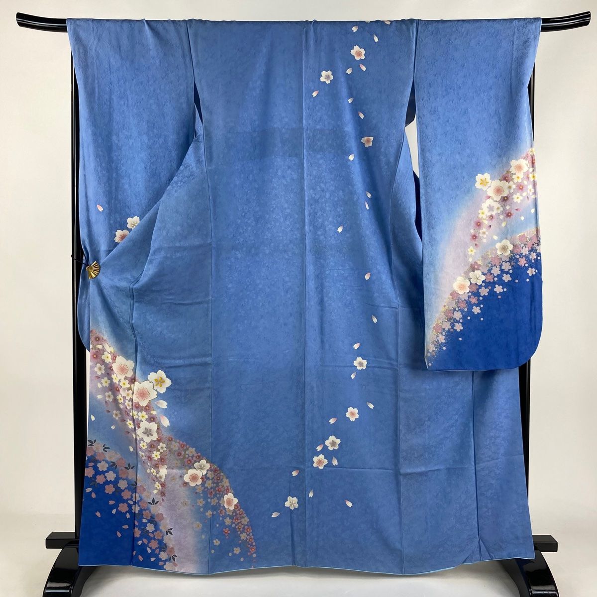 振袖 身丈166cm 裄丈69cm L 袷 桜 花びら 金糸 金彩 水色 正絹 名品