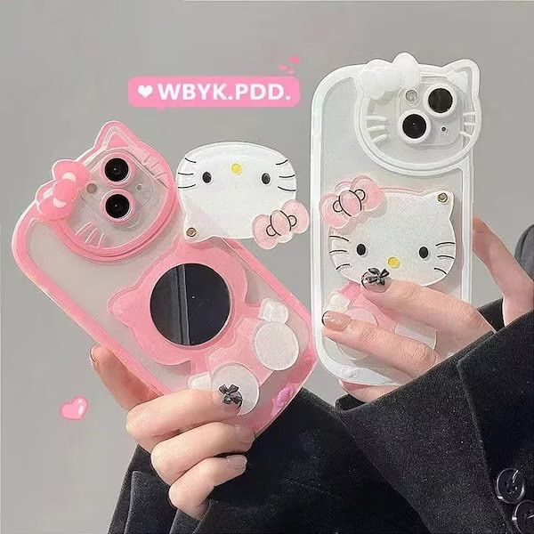 可愛いキティちゃんiPhoneケース♡ミラー付き♡ホワイト